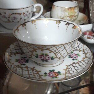 Vintage Vista Alegre Floral Teacup + Saucer